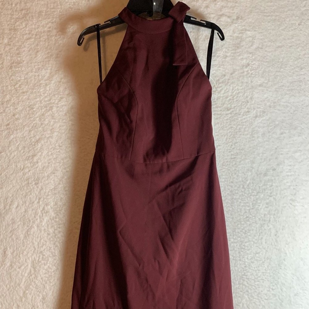 After Six Cabernet Bridesmaid Gown Women Size 2 Burgundy Polyester Bow Neck 6526